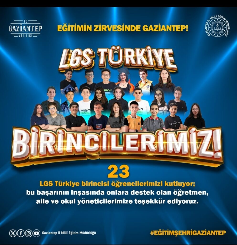 Gaziantep’ten LGS’de Tarihi Başarı: 23 Türkiye Birincisi Çıktı!