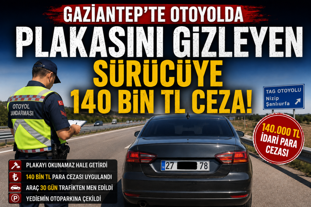 Gaziantep’te Otoyolda Plakasını Gizleyen Sürücüye 140 Bin TL Ceza!